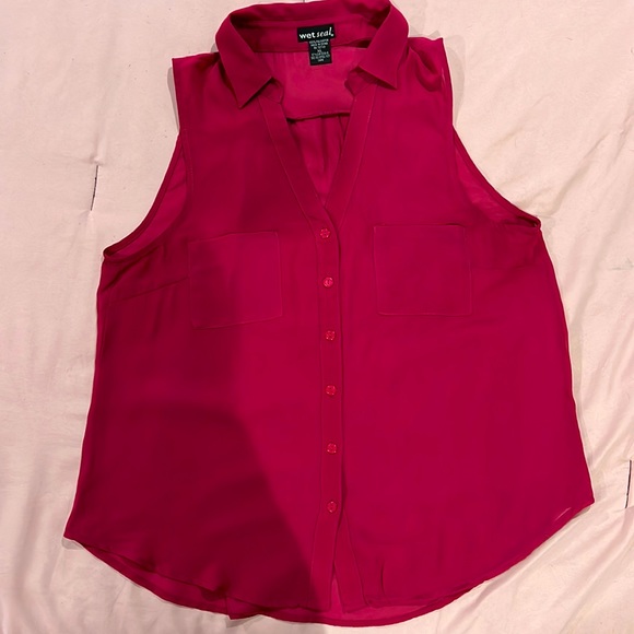 Wet Seal Tops - Flared Dressy Button Up Blouse